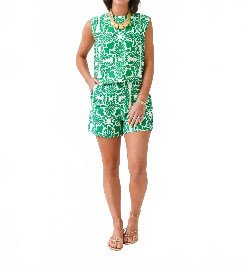 NEW SKIES ARE BLUE palm perfect tropical shorts in green / ivory